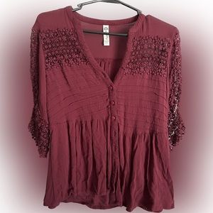 AMERICAN RAG CIE Women/Girls Burgundy Button Down